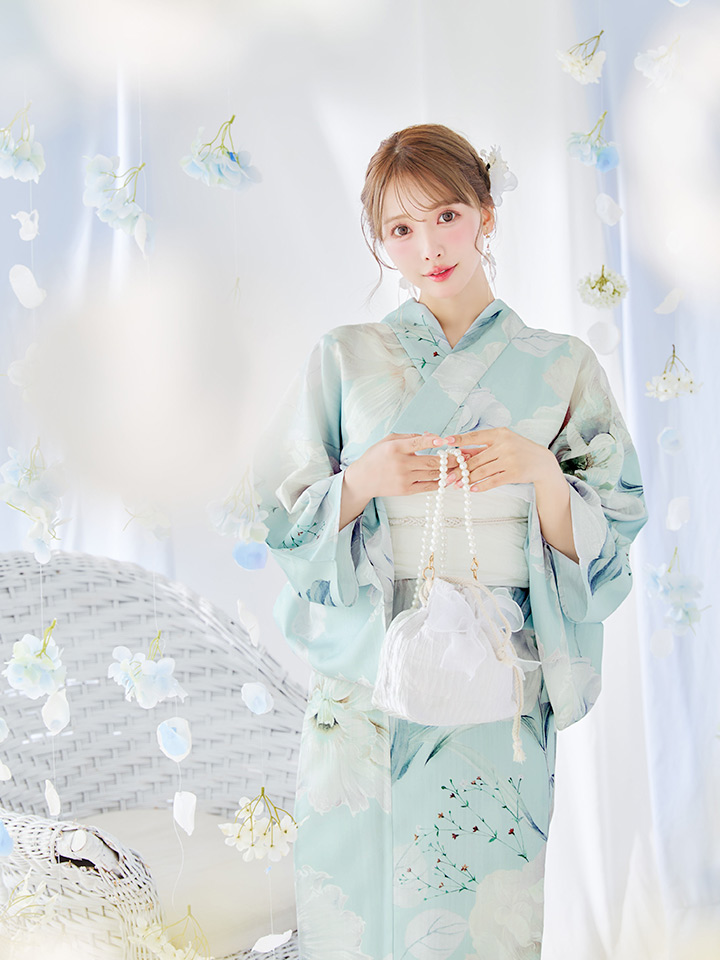 sugar ミントグリーン浴衣　コサージュ付き　新品未使用　未開封 即日発送】洋モダンミントグリーン浴衣【浴衣3点セット 浴衣/帯