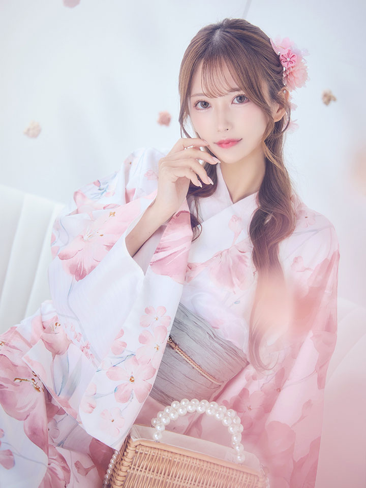 ニュアンスピンク水彩朝顔浴衣