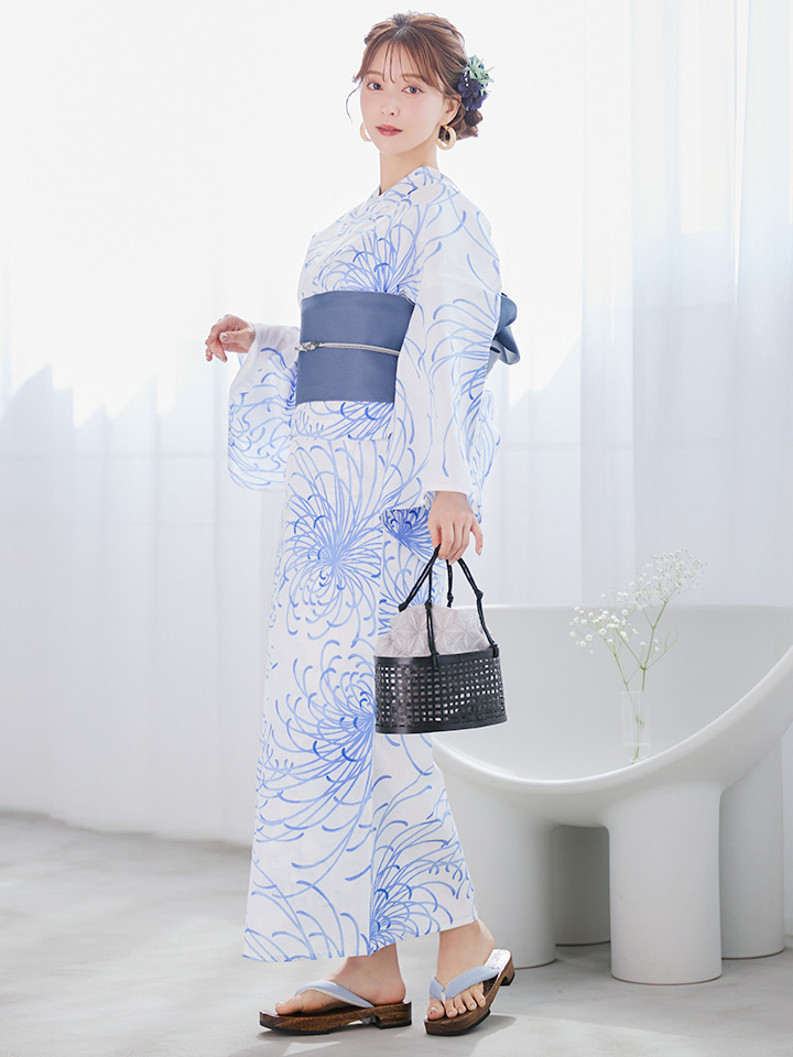 即日発送】白菊月の古典浴衣【浴衣3点セット 浴衣/帯/下駄