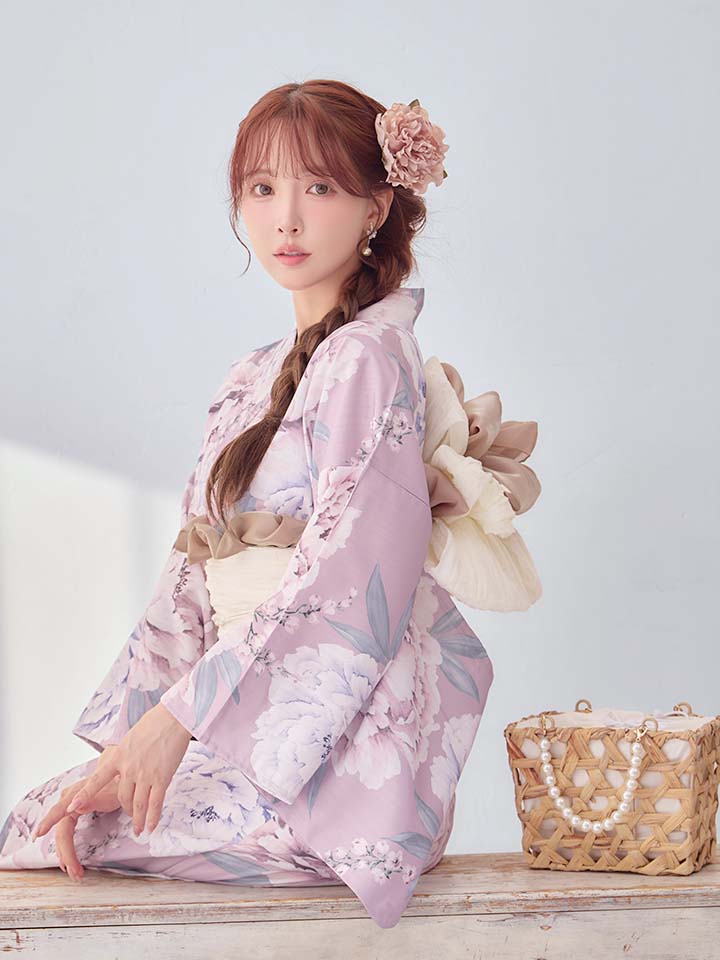 送料無料！牡丹竜胆柄ピンク浴衣【浴衣３点セット 浴衣/帯/下駄】[OF04]【予約 / 4月上旬発送予定】