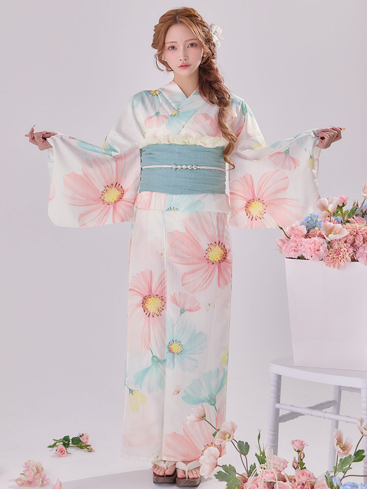 【M】sugar MIXフローラ浴衣【浴衣３点セット 浴衣/帯/下駄】 即日発送】送料無料！MIXフローラ浴衣【浴衣3点セット 浴衣/帯/下駄