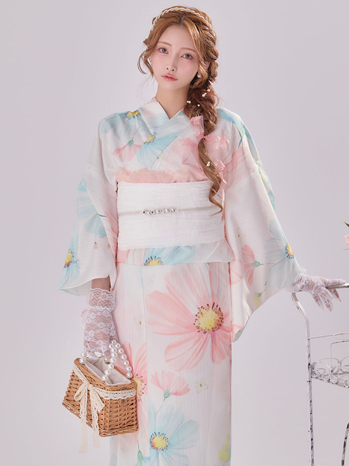 浴衣　単品　美品　sugar 送料無料！MIXフローラ浴衣【浴衣3点セット 浴衣/帯/下駄】[OF04