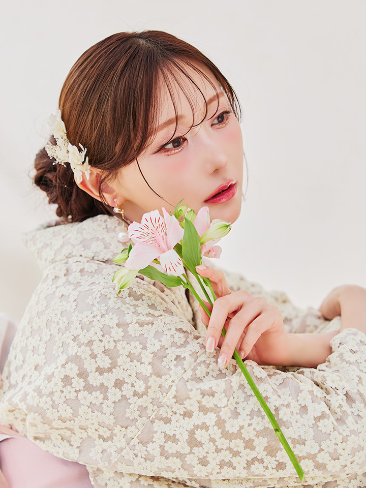 sugar nine 小花レース　ゆかた　ピンク 即日発送】くすみピンク地×小花レース浴衣 【浴衣3点セット