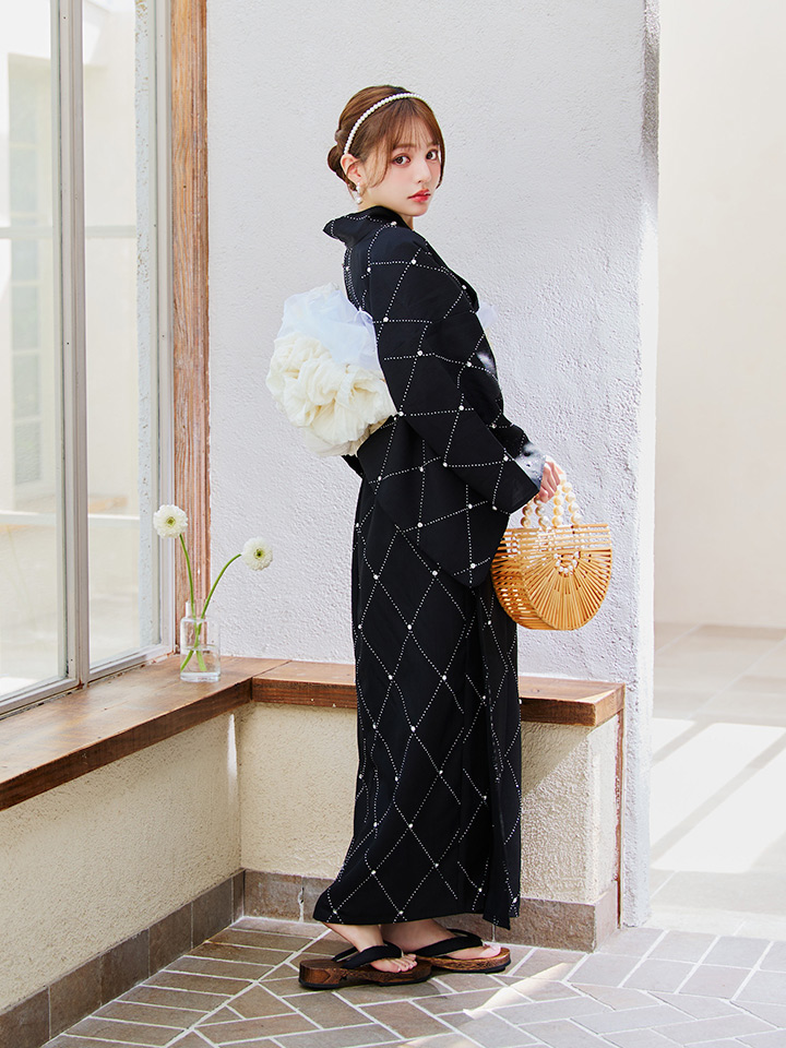 即日発送】セパレートアーガイルビジュー浴衣【浴衣4点セット